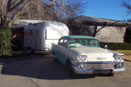 Tow vehicle is a 1958 Chevrolet Biscayne